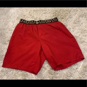 Authentic Limited Edition Red Black and Gold Mens Versace Swim Shorts